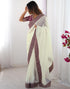 Vasthrlay Sequence Embroidery Unstitched Off White Saree