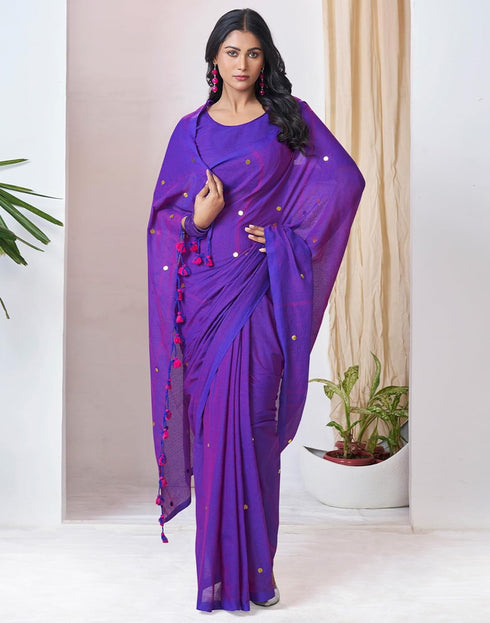 Vasthrlay Womens Sequence Unstitched Red Saree