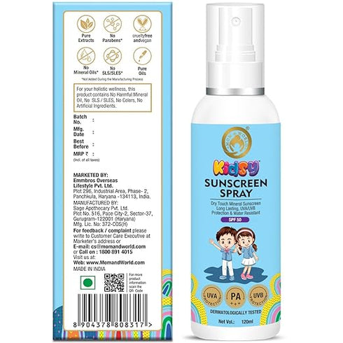 Mom & World Mineral Based Kids Sunscreen Spray Spf 50