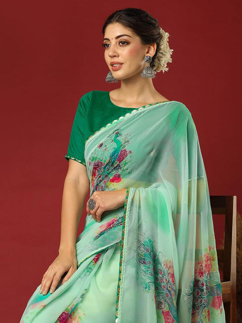 Vasthrlay Georgette Printed Unstitched Maroon Saree