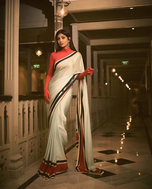 Vasthrlay Cream Unstitched Saree