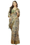 Vasthrlay Mehendi Green Geometric Print Polyester Saree With Dull Gold Zari Border And Unstitched Blouse Piece