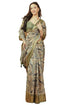 Vasthrlay Mehendi Green Geometric Print Polyester Saree With Dull Gold Zari Border And Unstitched Blouse Piece