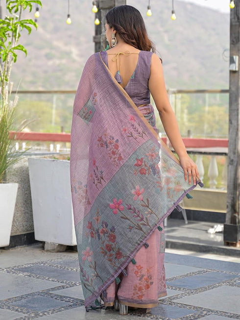 Vasthrlay Womens Printed Unstitched Light Green Saree