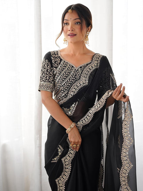 Vasthrlay Georgette Printed Dark Saree