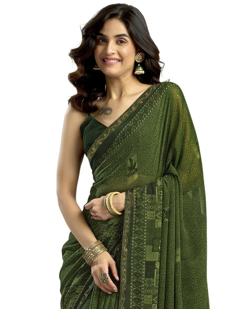 Vasthrlay Georgette Printed Unstitched Maroon Saree