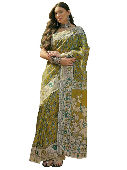 Vasthrlay Shimmer Printed Navy Navy Blue Saree