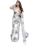 Vasthrlay Womens Printed Off-White And Black Saree With Unstitched Blouse Piece