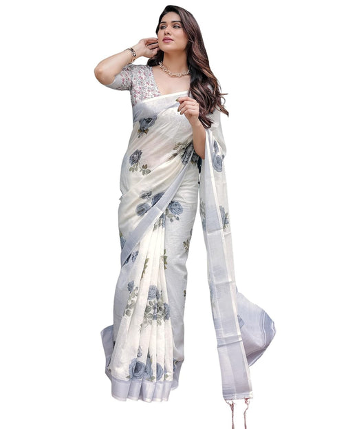 Vasthrlay Womens Printed Unstitched Light Green Saree