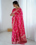 Vasthrlay Banarasi Weaving Rani Pink Saree With Unstitched Blouse Piece