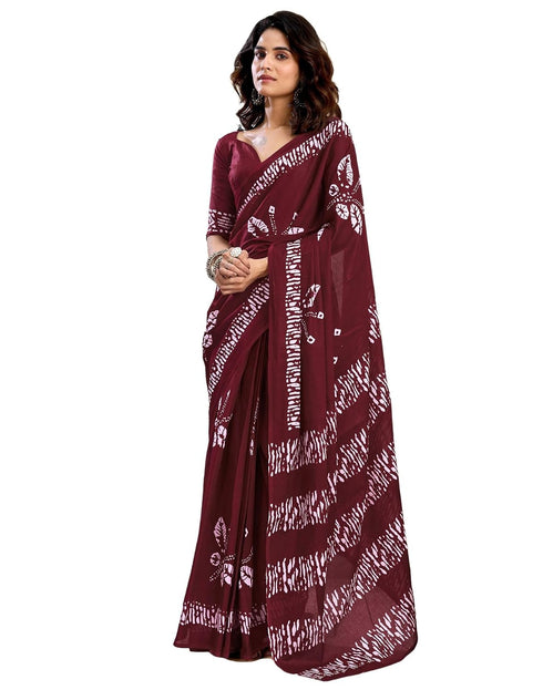 Vasthrlay Womens Printed Maroon Saree With Unstitched Blouse Piece