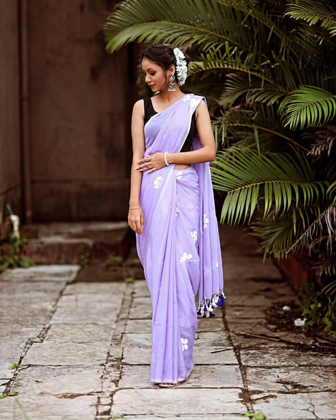 Vasthrlay Elegant Lavender Embroidery Included