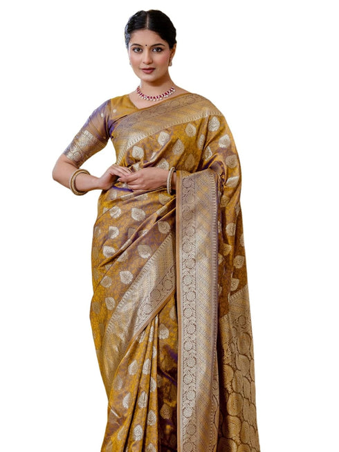 Vasthrlay Womens Weaving Tassels Unstitched Mustard Saree
