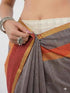 Vasthrlay Brown Women'S Blue And White Chevron Printed Linen Saree