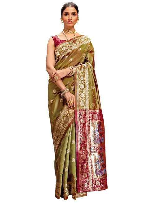 Vasthrlay Weaving Paithani Unstitched Maroon Saree