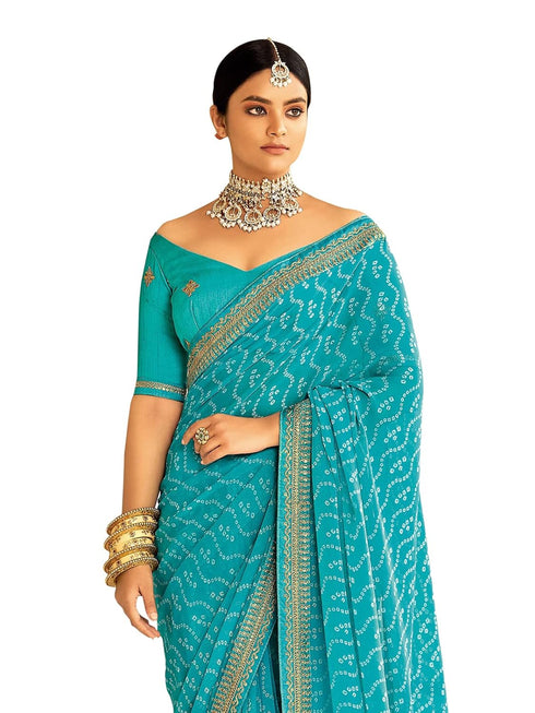 Vasthrlay Embroidery Georgette Unstitched Sky Blue Saree