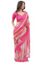 Vasthrlay Pink Peach Digital Print Linen Ready To Wear Saree For Women