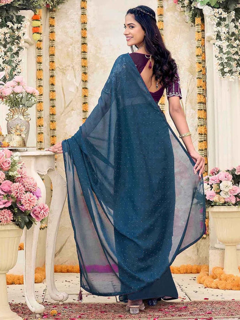 Vasthrlay Shimmer Georgette Lime Saree