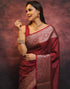 Vasthrlay Banarasi Kanjivaram Maroon And Gold Saree With Unstitched Blouse Piece