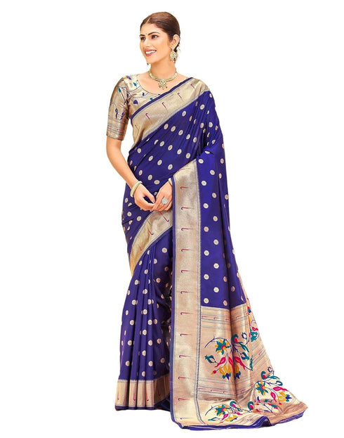 Vasthrlay Womens Paithani Unstitched Blue Saree