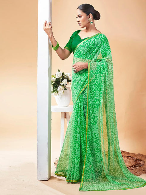Vasthrlay Chiffon Bandhani Unstitched Peach Saree