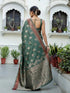 Vasthrlay Banarasi Weaving Unstitched Teal Saree