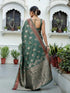 Vasthrlay Banarasi Weaving Green Saree With Unstitched Blouse Piece