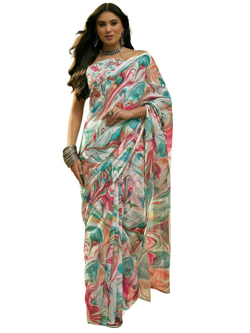 Vasthrlay Printed Off White Off White Saree