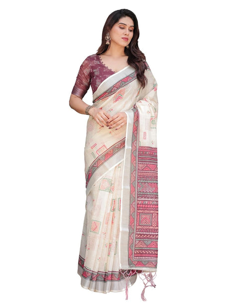 Vasthrlay Handwoven Printed Tasselled Saree