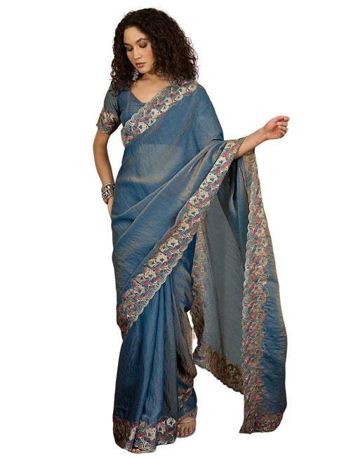 Vasthrlay Scalloped Embroidery Off Saree