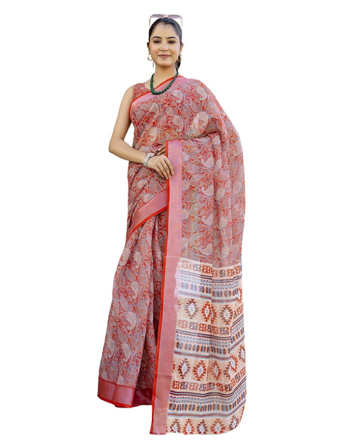 Vasthrlay Womens Printed Unstitched White Saree