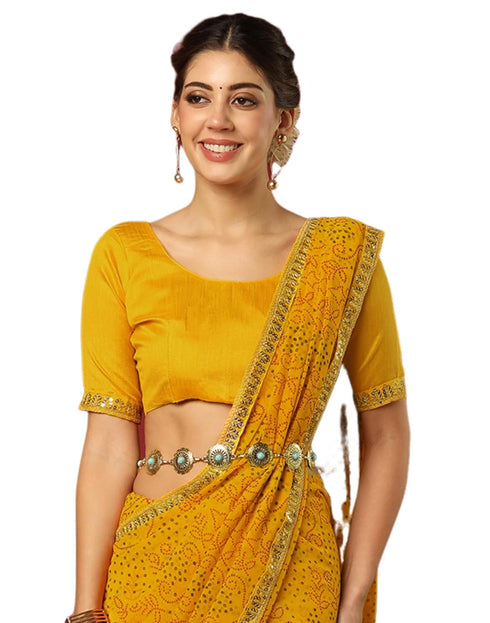 Vasthrlay Georgette Bandhani Unstitched Rani Pink Saree