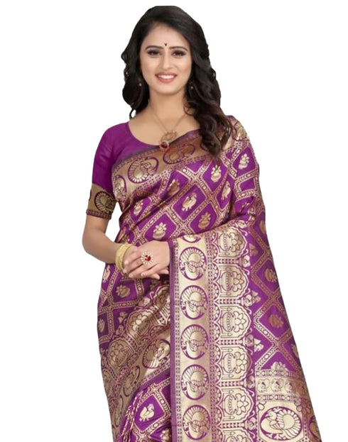 Vasthrlay Banarasi Jacquard Unstitched Red Saree