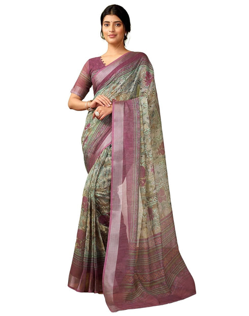 Vasthrlay Womens Cotton Printed Brown Saree