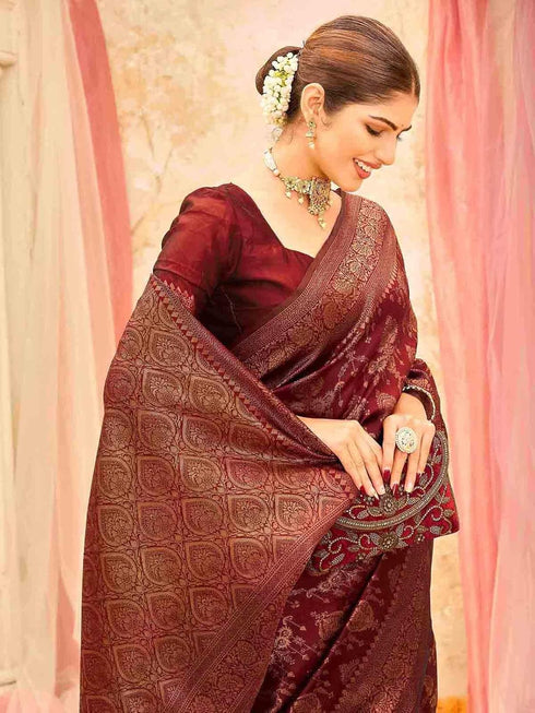 Vasthrlay Banarasi Weaving Yellow Saree