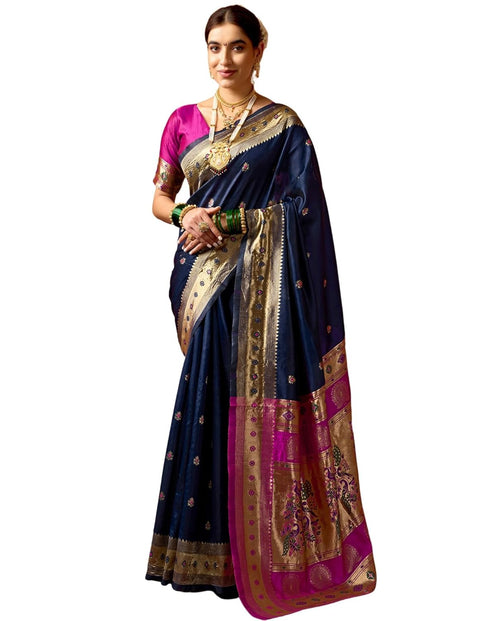 Vasthrlay Paithani Banarasi Unstitched Green Saree