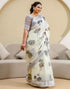 Vasthrlay Womens Printed Unstitched Off White Saree