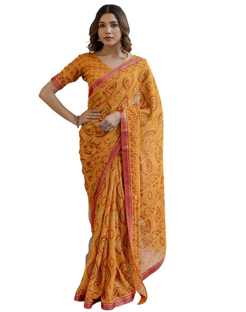 Vasthrlay Georgette Bandhani Unstitched Purple Saree