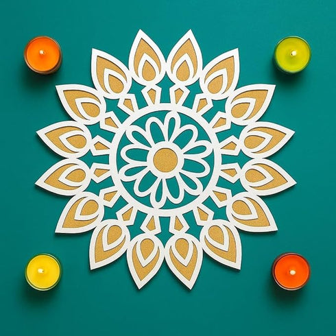 Reusable MDF Rangoli Mat with Wooden Base