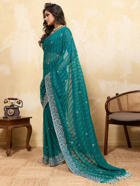 Vasthrlay Chiffon Striped Unstitched Sum Ethnic Wear