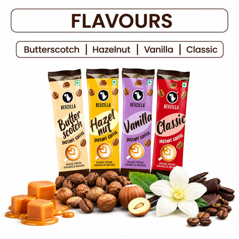 Bevzilla Instant Coffee Sachets 4 Flavours 192g (96 Sachets)