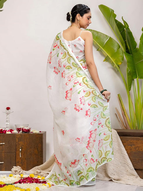 Vasthrlay Printed White1 White Saree