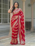 Vasthrlay Georgette Printed Red Saree With Unstitched Blouse Piece