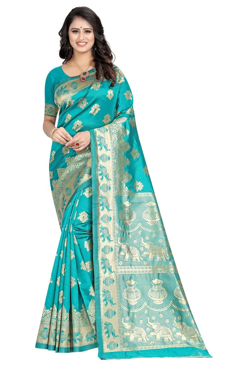 VasthrlayFirozi Green Kanjivaram Saree