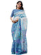 Vasthrlay Shimmer Printed Cream | Purple Saree With Unstitched Blouse Piece