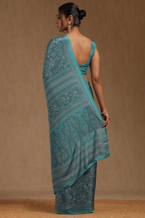 Vasthrlay Turquoise Crepe Paisley
