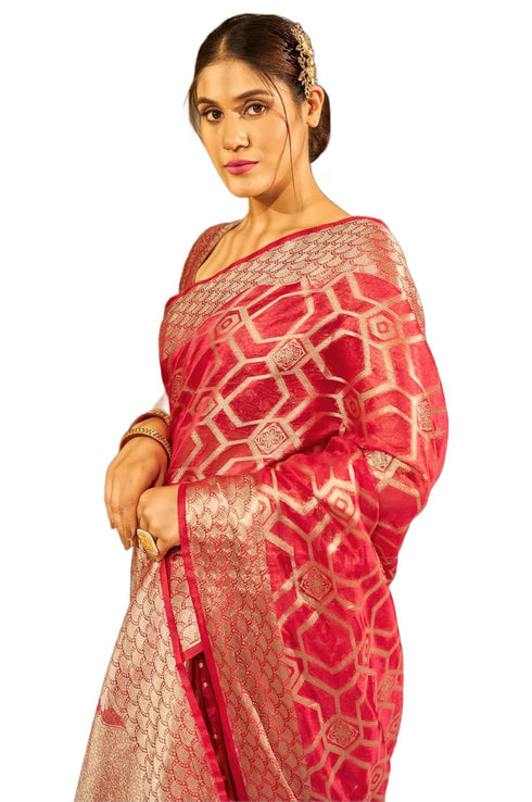Vasthrlay Women's Organza Designer Unstitched Saree