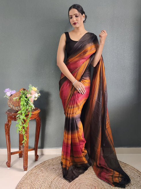 Vasthrlay Womens Georgette Unstitched Brown Saree