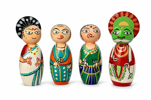 SIGNY Handcrafted Channapatna Kathakali Wooden Doll Set of 4