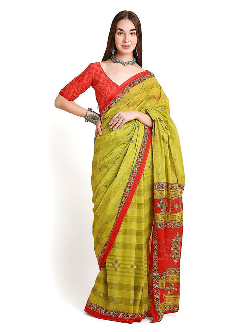 Vasthrlay Cotton Printed Mulmul Brown Saree